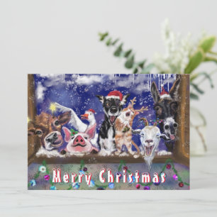 Carte de Noël amusante avec Happy Farm Animal Part