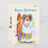 Carte de Noël amusante avec Summer Snowman Surfer (Devant / Derrière)