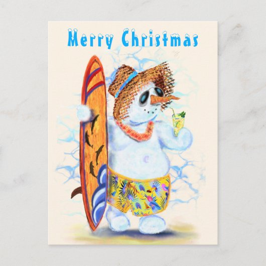Carte de Noël amusante avec Summer Snowman Surfer (Devant)