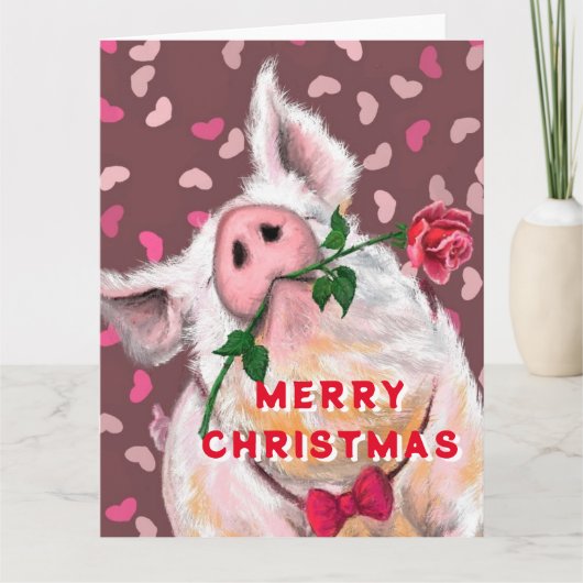 Carte de Noël amusante avec un cochon (Devant)