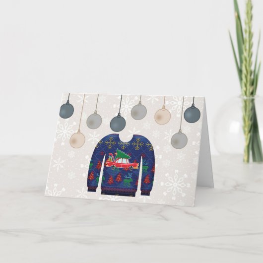 Carte de Noël amusante avec un pull de Noël laid (Devant)