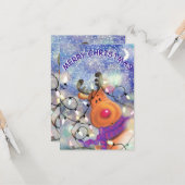 Carte de Noël amusante avec un Rinder heureux (Devant/Arrière en situation)