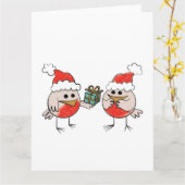 Carte de Noël amusante - Robins cadeau de Noël (Fleur jaune)