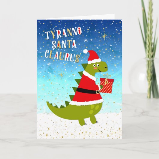 Carte de Noël amusante - TyrannoSantaClaurus (Devant)