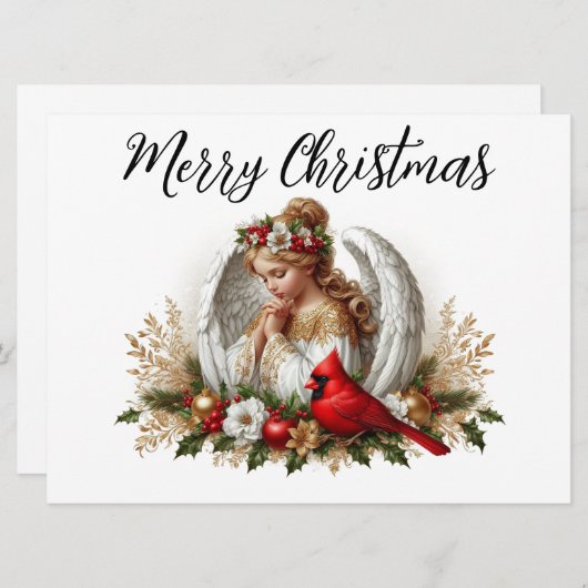 Carte de Noël Ange avec Cardinal (Devant / Derrière)