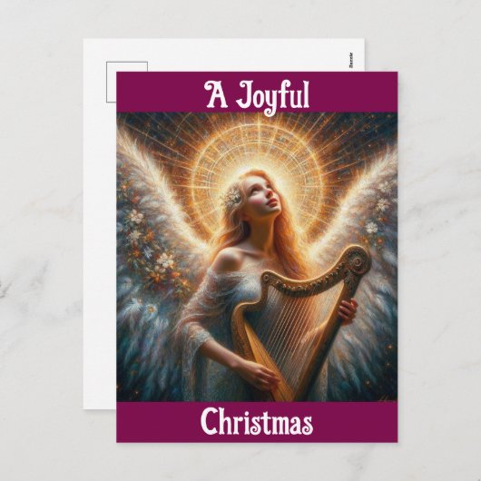 Carte de Noël Ange avec harpe (Devant / Derrière)