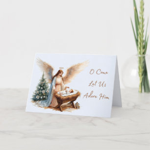 Carte de Noël Ange et crèche Adorez-Le