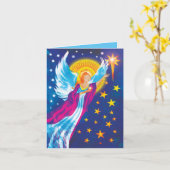 Carte de Noël : Angel dans les étoiles (Fleur jaune)