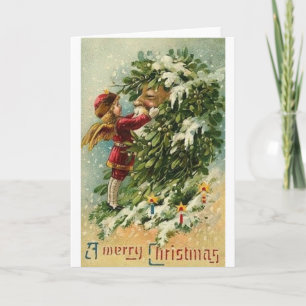 Carte de Noël Angel Victorien Et Père Noël
