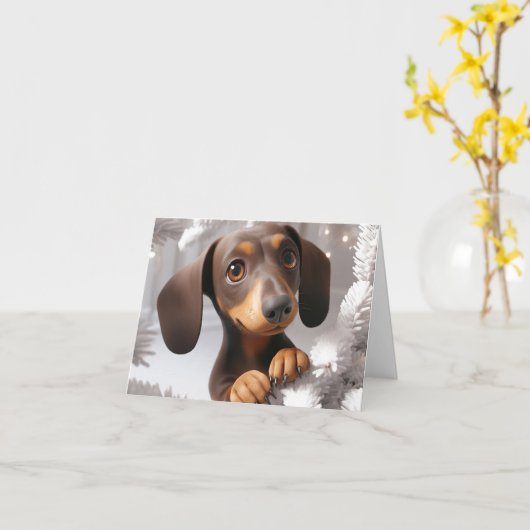 Carte de Noël Animée Dachshund 3D (Fleur jaune)