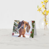 Carte de Noël Animée Dachshund 3D (Fleur jaune)