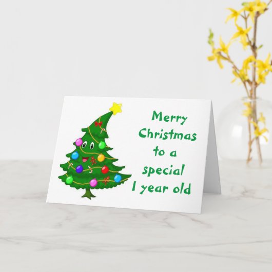 CARTE DE NOËL "ANNÉE 1" AVEC ARBRE SILLY (Fleur jaune)