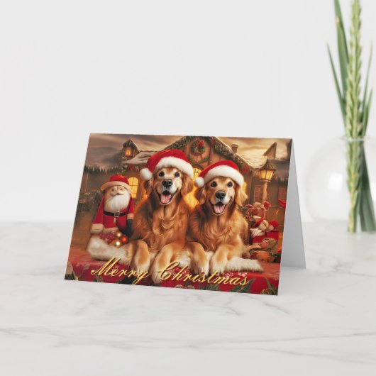 Carte de Noël antique Golden Retriever (Devant)