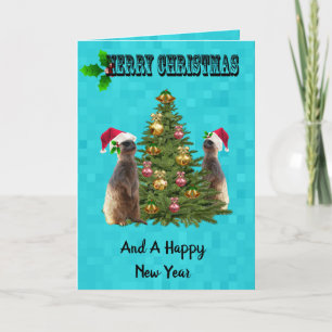 Carte de Noël Aqua Blue Meerkat Merry,