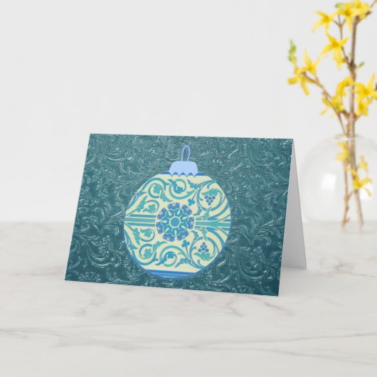 Carte de Noël Aqua Blue Retro Style (Fleur jaune)