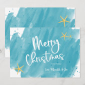 Carte de Noël Aqua Turquoise Tropical Watercolor J (Devant / Derrière)