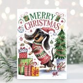 Carte de Noël aquarelle adorable de teckel