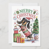 Carte de Noël aquarelle adorable de teckel (Devant)