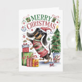 Carte de Noël aquarelle adorable de teckel (Devant)