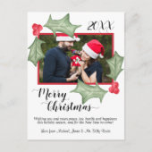 Carte de Noël aquarelle avec feuilles de houx et p (Devant)