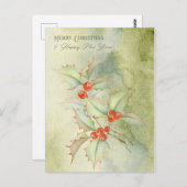 Carte de noël aquarelle avec sainte branche (Devant / Derrière)