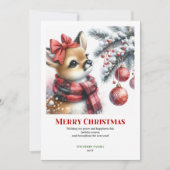 Carte de Noël aquarelle bébé cerf forêt enneigée é (Devant)
