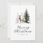 Carte de Noël aquarelle cerf bois (Devant)