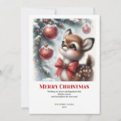 Carte de Noël aquarelle de faon de forêt enneigée (Devant)