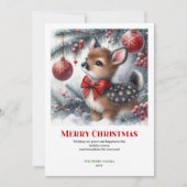 Carte de Noël aquarelle de faon de forêt enneigée (Devant)