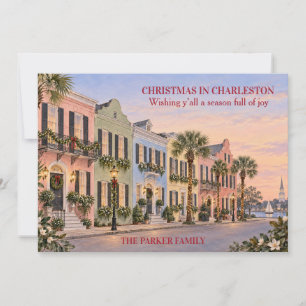 Carte de Noël aquarelle de Rainbow Row Charleston