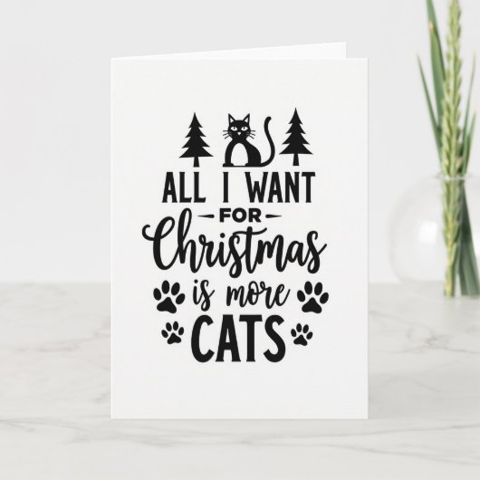 Carte de Noël Arbre Chat Noir (Devant)