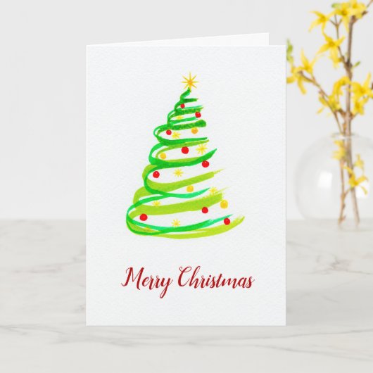 Carte de Noël arbre de Noël aquarelle (Fleur jaune)