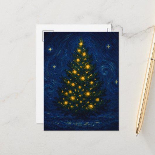 Carte de Noël arbre de Noël de style Van Gogh (Devant/Arrière en situation)