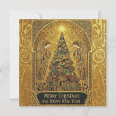 Carte de Noël Arbre de Noël Doré avec Anges – Élég (Devant)