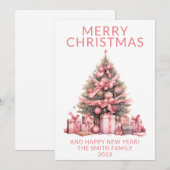 Carte de Noël arbre de Noël rose (Devant / Derrière)