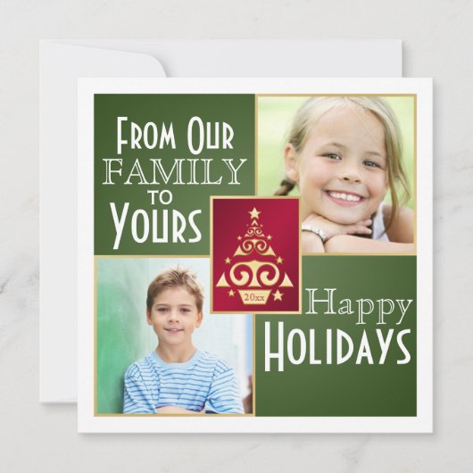 Carte de Noël Arbre de Noël Vert, Rouge, Or (Devant)