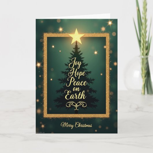 Carte de Noël Arbre Étoile Dorée (Devant)