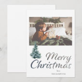 Carte de Noël Arbre Joyeux & Paillettes Argentées (Devant / Derrière)