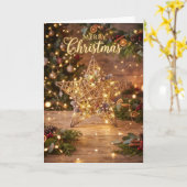 Carte de Noël arbre rustique or (Fleur jaune)