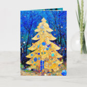 Carte de Noël arbres bleus et dorés stylisés Klimt (Devant)