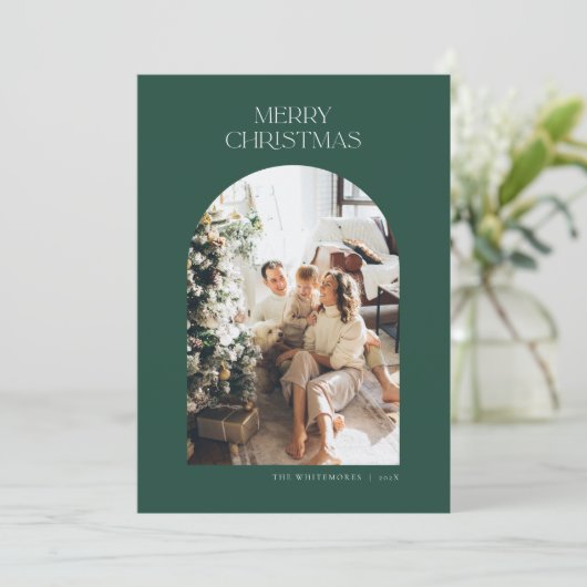 Carte de Noël Arch moderne en vert (Debout devant)