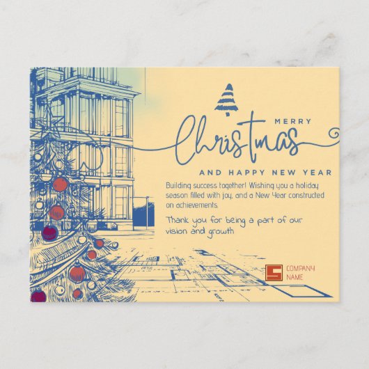 Carte de Noël Architecture et Blueprint Élégant (Devant)
