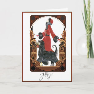 Carte de Noël Art Déco Lady Walking Dog