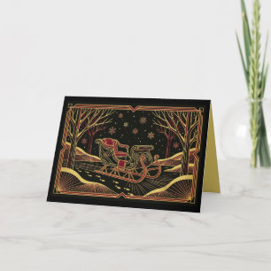 Carte de Noël Art Déco traîneau d'hiver