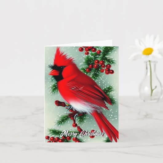 Carte de Noël au cardinal rouge (Petite plante)