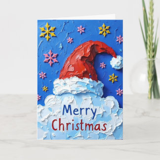 Carte de Noël au chapeau du Père Noël sur un nuage
