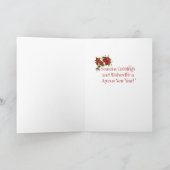 Carte de Noël au chat noir et au poinsettia  (Intérieur)