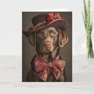 Carte de Noël au Chien Lab chocolat Élégante Victo
