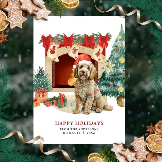 Carte de Noël au Goldendoodle aquarelle