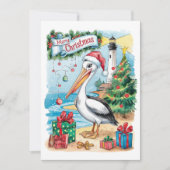 Carte de Noël au Pélican Côté à l'Aquarelle (Devant)